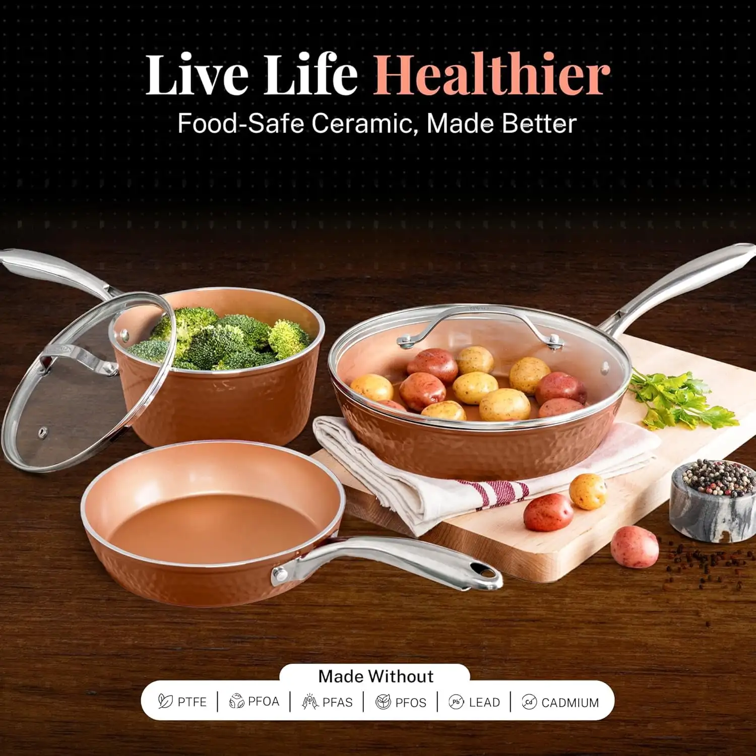 Nonstick Pots and Pans 15 Piece Set Ceramic Cookware Kitchen Set Hammered With Frying Skillet Saucepan