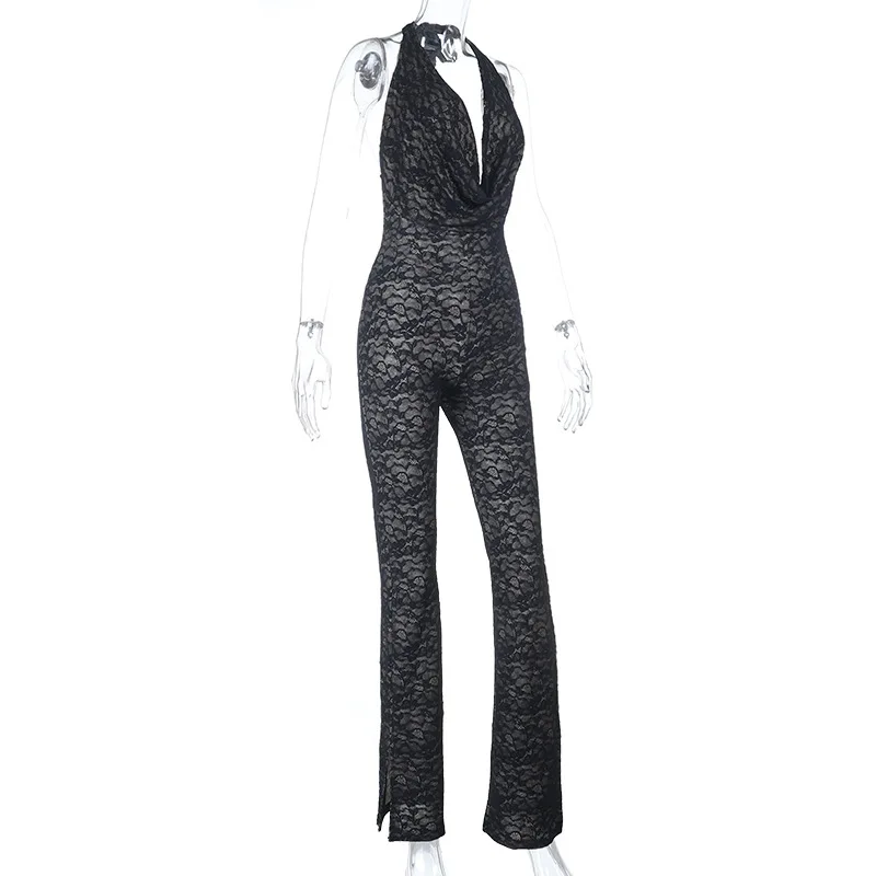 Tute di pizzo da donna solide per la primavera estate fasciatura senza maniche moda allentata streetwear tuta pantaloni a gamba larga pantaloni 2026