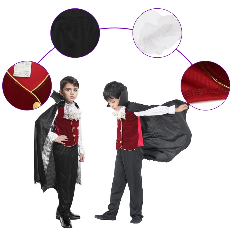 Boys Halloween Vampire Cosplay Costume for Kids Carnival Party Dress up Outfit Children Role Play Costumes