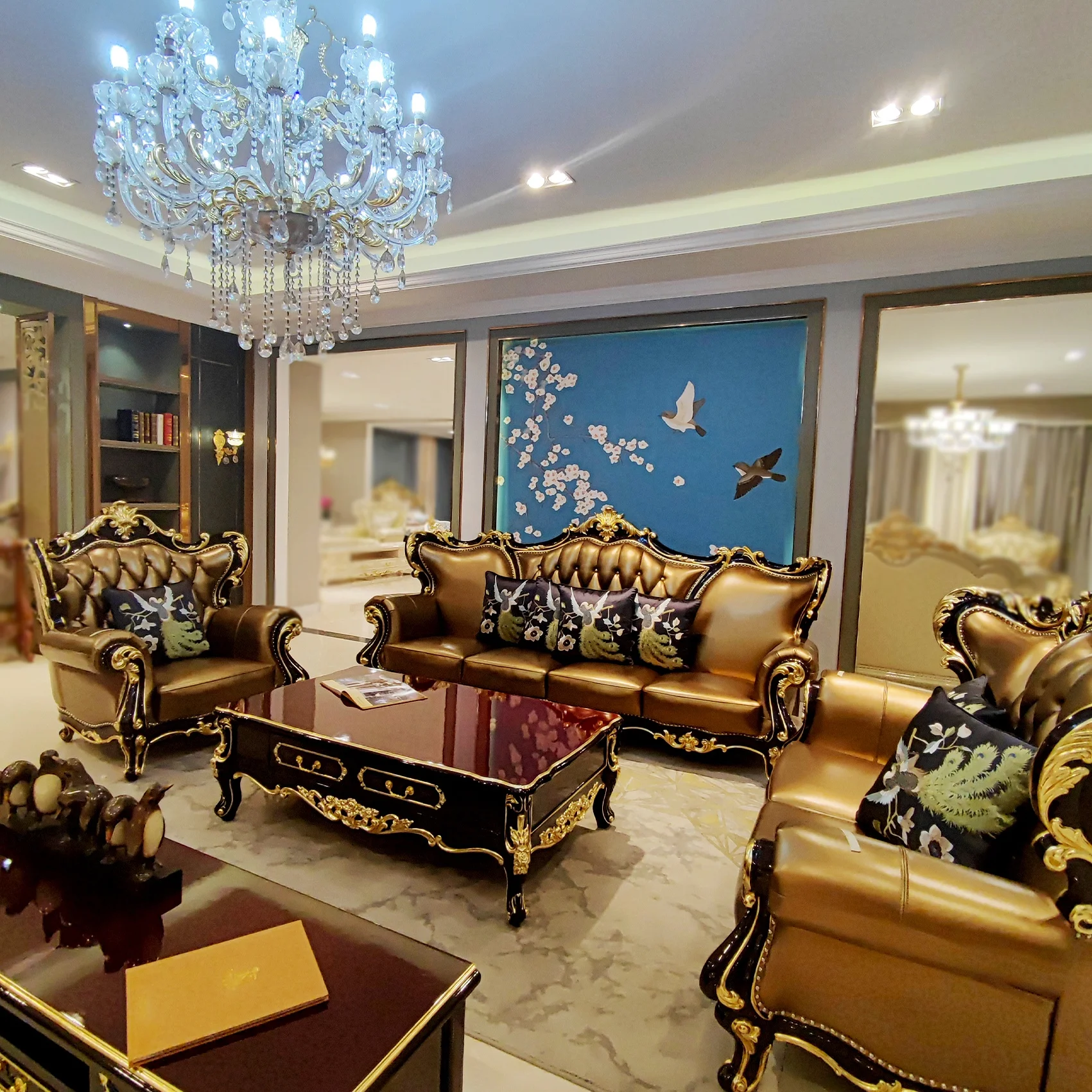 *# Luxury Solid Wood Carved Leather Sofas Set European Classic Style Living Room Furniture Sets