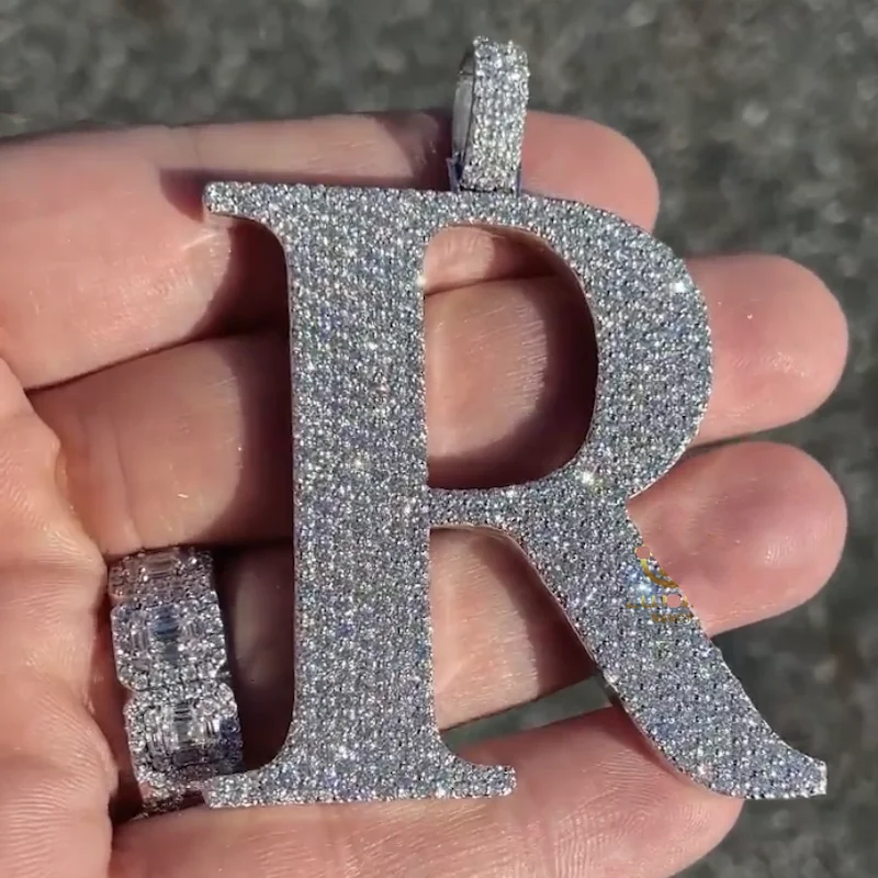 JEWE Custom Iced Out Initial Pendant Vs Moissanite Diamond Charms 925 Silver Real Gold Plated Necklace Hip Hop Men Jewelry Chain