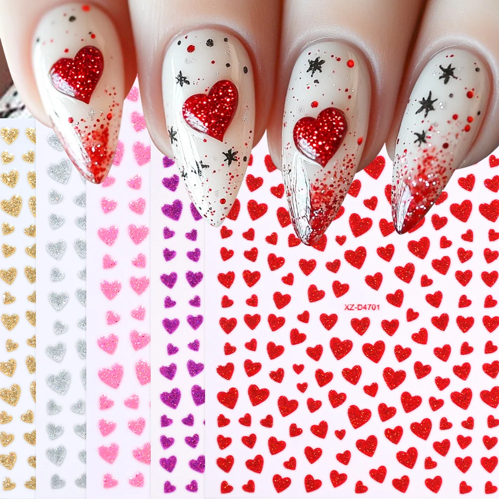 สติกเกอร์ติดเล็บรูปหัวใจโฮโลแกรม 3 มิติ สำหรับวันวาเลนไทน์ 5 ชิ้น ประกายวิบวับ ติดเองได้ ตกแต่งเล็บสุดโรแมนติก