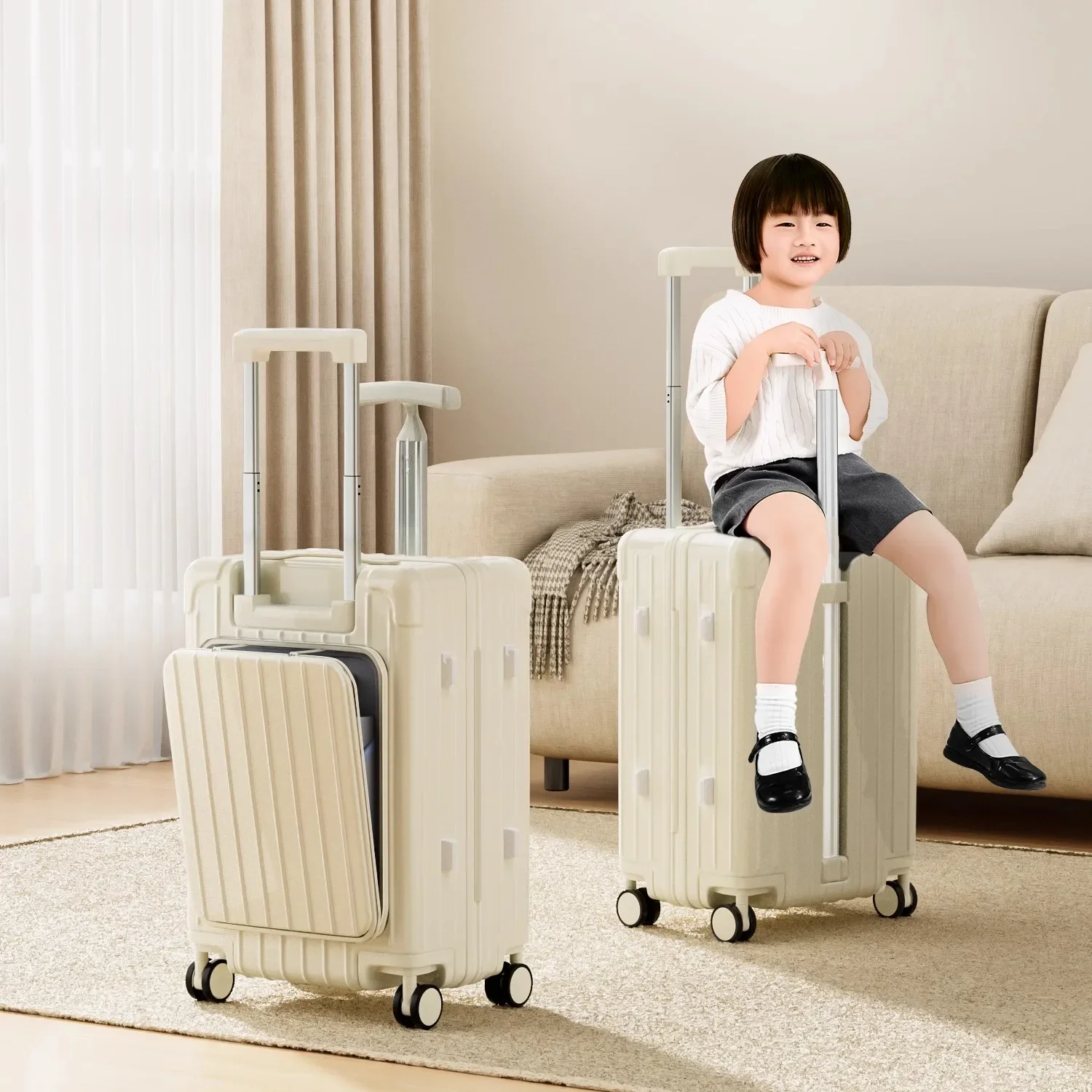 

New Children's Luggage can Sit and Ride Children Travelling Suitcase 20'' Boarding Box front opening Double Trolley Case