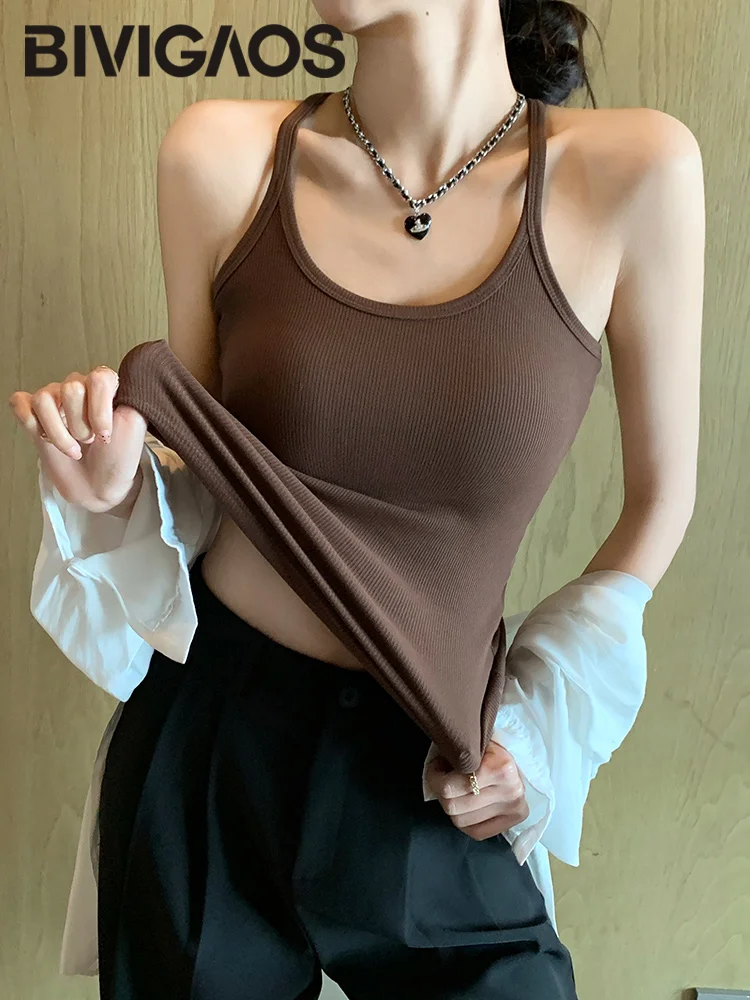 BIVIGAOS Summer New Hot Girls Vest Women Camisole Sexy Beautiful Back Tank Top Slim Skinny Elastic Top Underwear Thin Straps