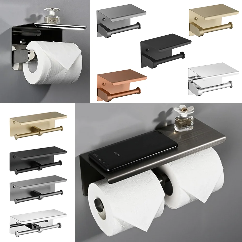 

Wall Mounted Stainless Steel Paper Towel Holder with Tray Corrosion Resistance Black/Silver Toilet Paper Roll Organizer