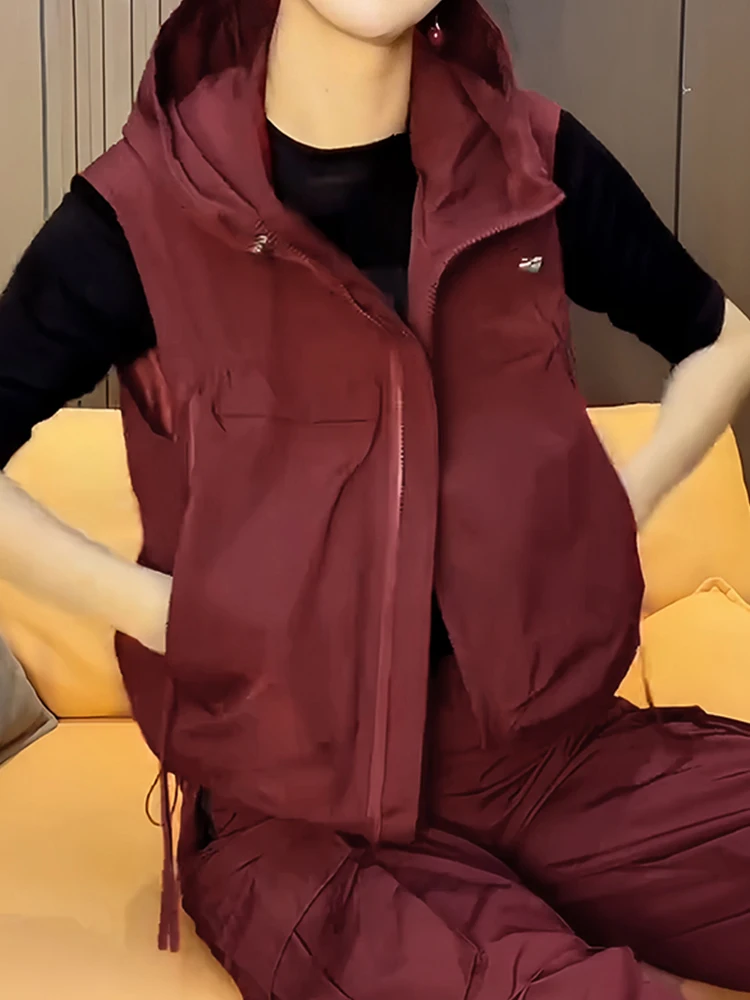 

Женский жилет Ele Svel Faion 2026, осенний новый простой кардиган с капюшоном, универсальный базовый цвет, застежка-молния