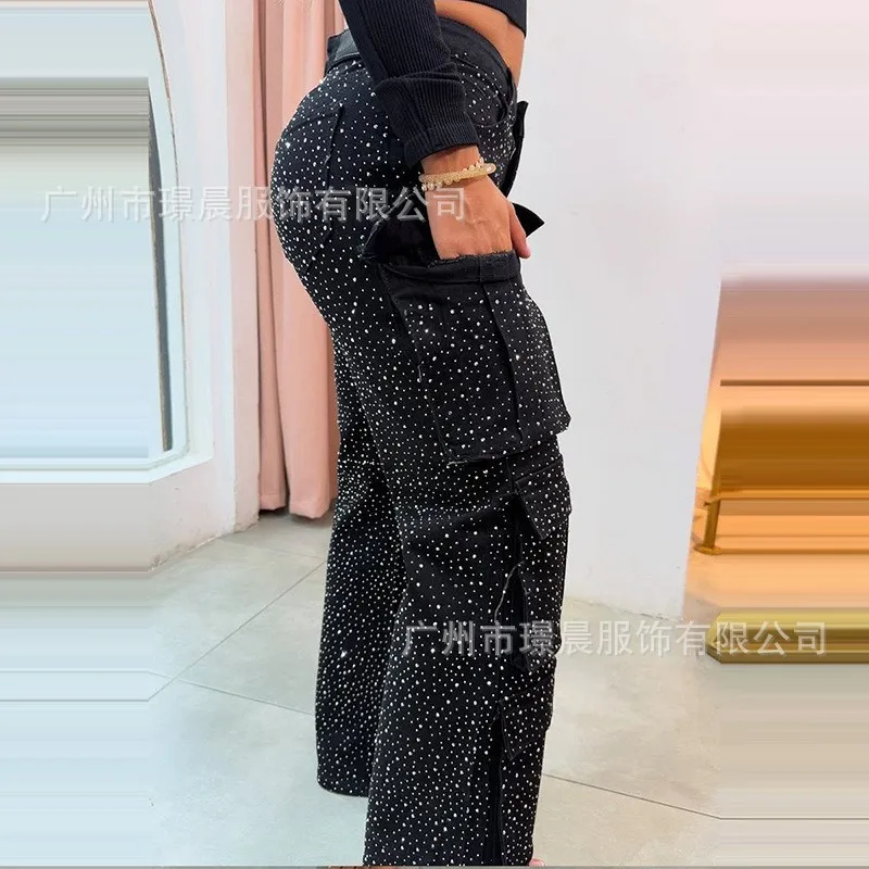 Y2K Bright Drill Women's High Waist Jeans Denim Work Pants Pocket Casual Baggy Streetwear Chic Daily Trousers 2025 Spring Summer