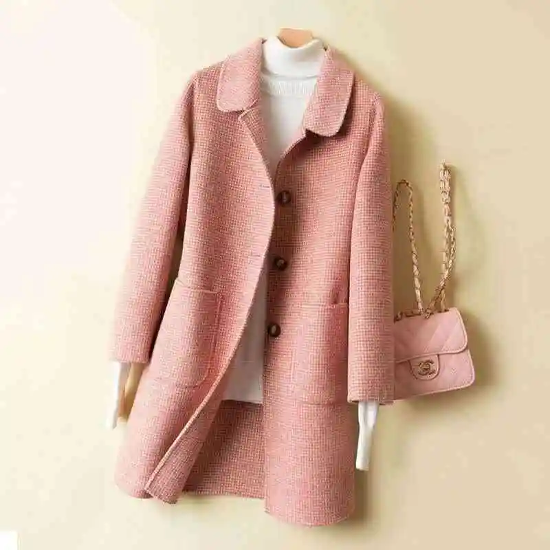 

New Double-Sided Camere Coat for Women Autumn Winter Mid-Length Commute Sle Thiened Long Sve Ultra-ort Pure Color