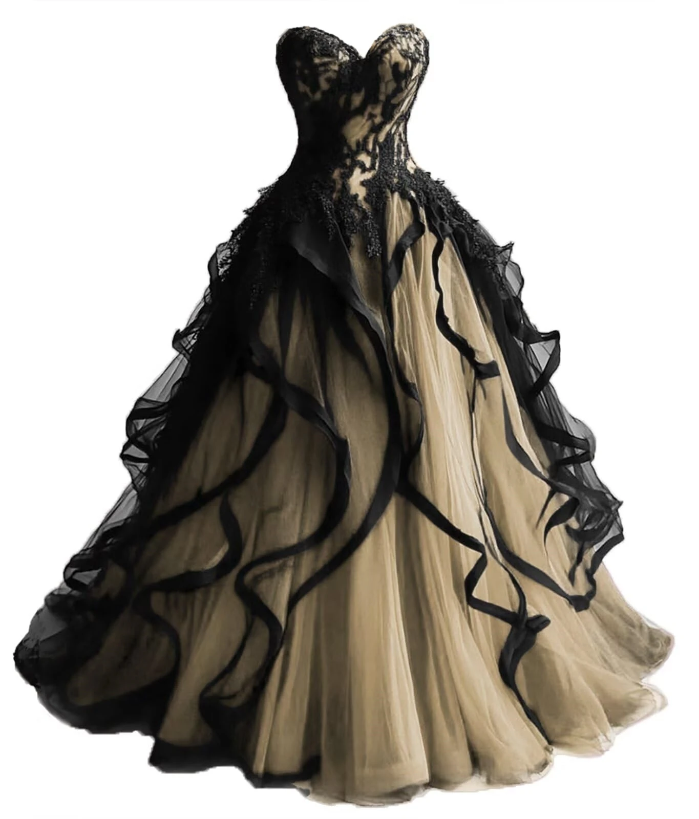 KIVARY Gothic ชุดแต่งงานสําหรับเจ้าสาว Layered Tulle สีดําชุดเจ้าสาวลูกไม้ Applique Sweetheart Gowns แต่งงาน