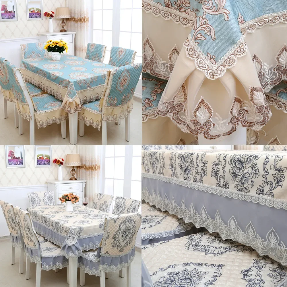 Quality Pastoral Style Lace Table Cloth Chair Cover Embroidery Jacquard Rectangle European Kitchen Table Cover Round\Rectangle T