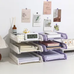 Three-Layer File Holder File Tray Plastic Horizontal File Frame File Organization Information Desktop Storage Rack Desk Storage File Basket Multi-Layer File Rack Folder Storage Box