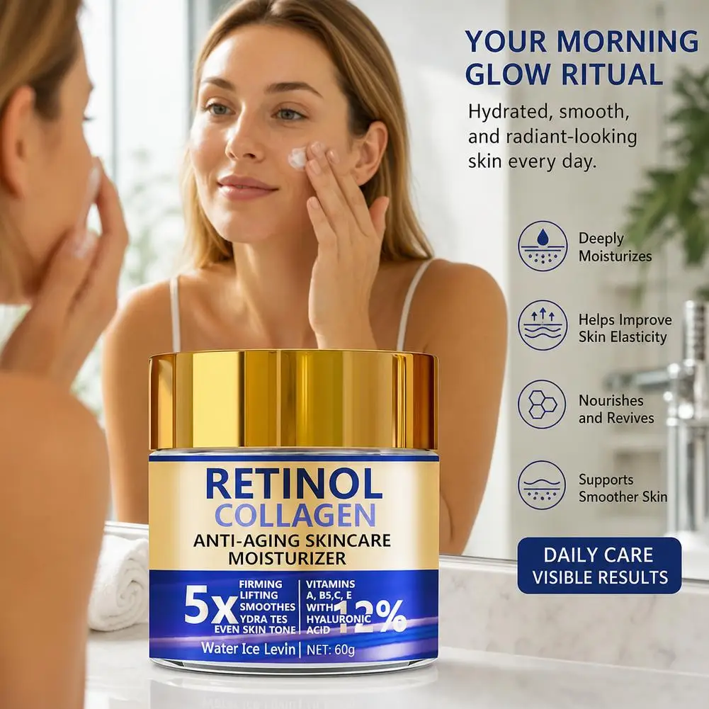 Facial Lotion Face Moisturizer Retinol & Collagen Cream For Women Men Moisturizing Nourishing Day & Night Skincare Serum view 6