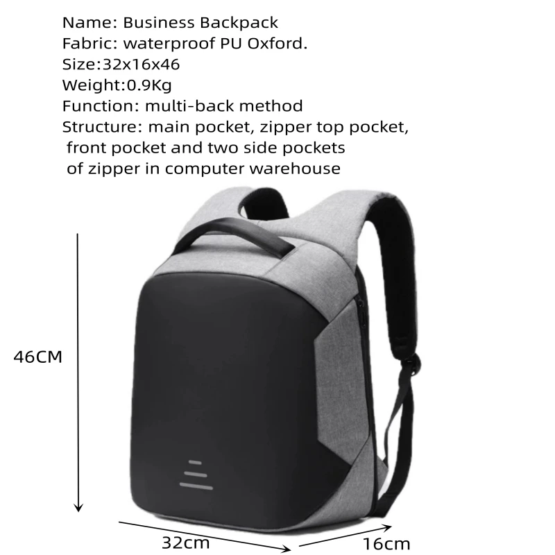 Men\'s Waterproof Backpack USB15.6 Simple and Casual Large-capacity Computer BackpackS College Student Bag