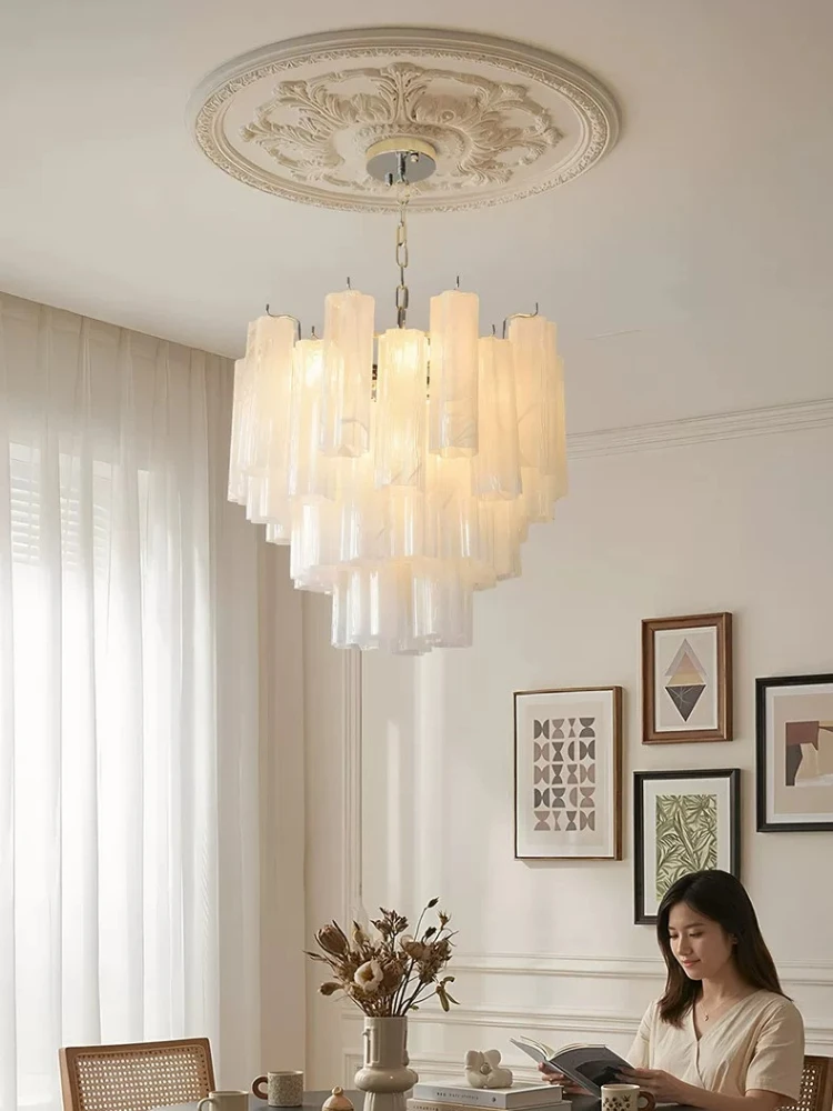French style light luxury living room pendant light, modern minimalist cloud glass dining room pendant light, bedroom light