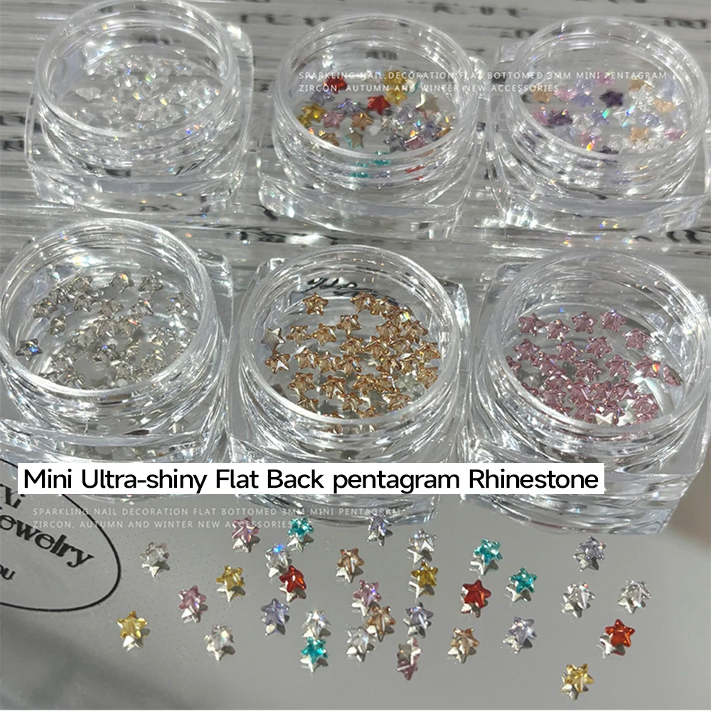 30 pièces 3mm étoiles scintillantes colorées Zircon pour décorations Nail Art étoiles en verre scintillant base plate strass brillants accessoires pour ongles à faire soi-même
