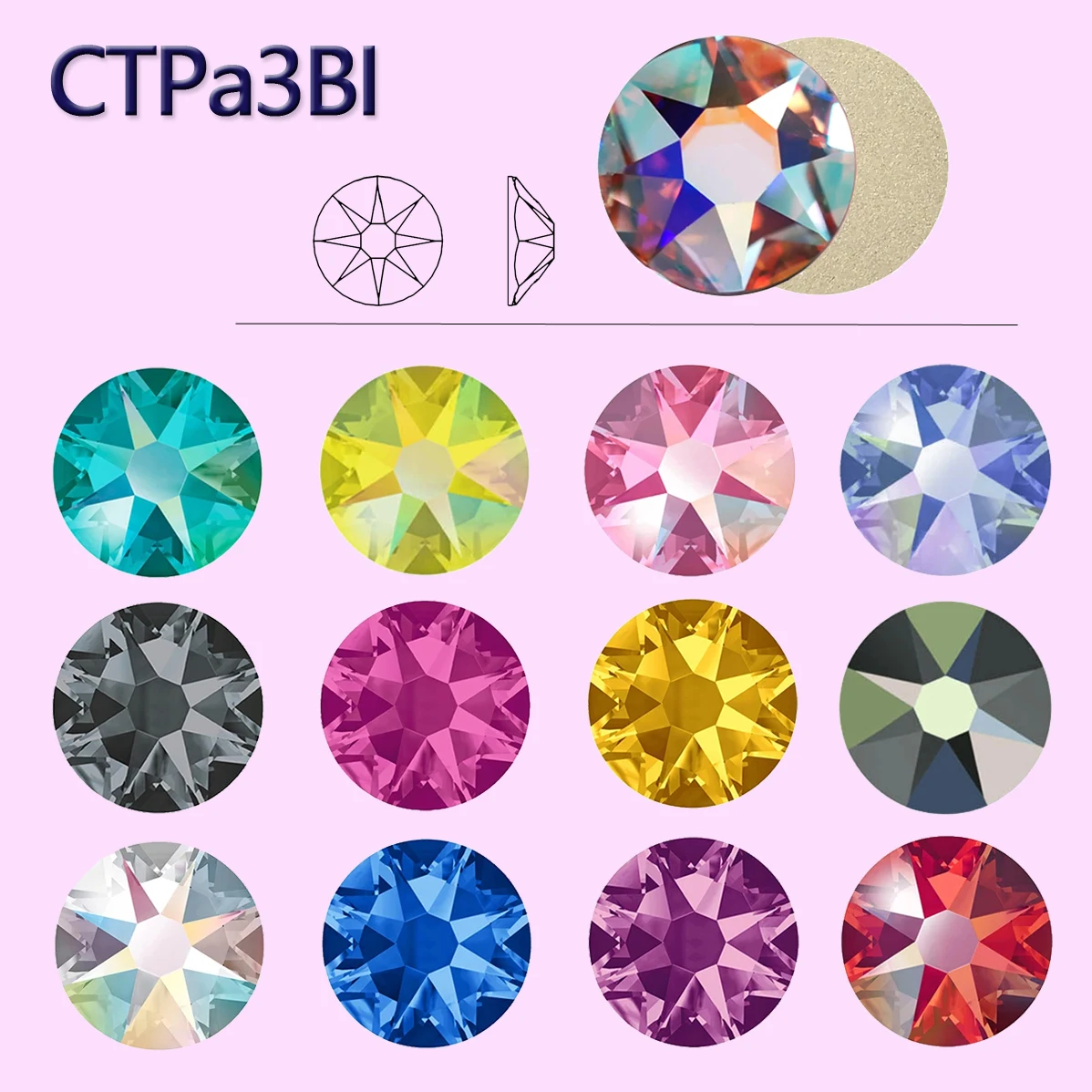 8 Big 8 Small Xirius Cut Facets Nail Rhinestones Flatback Non-Hotfix Crystal Colors Decoration Stones for Nail Art Garment