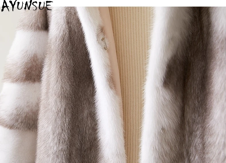 เสื้อโค้ทขนมิงค์ AYUNSUE สำหรับผู้หญิง เสื้อผ้าหรูหรา ขนแท้จากธรรมชาติ เสื้อโค้ทขนมิงค์อุ่นๆ สำหรับฤดูหนาว ความยาวปานกลาง รุ่น 2025