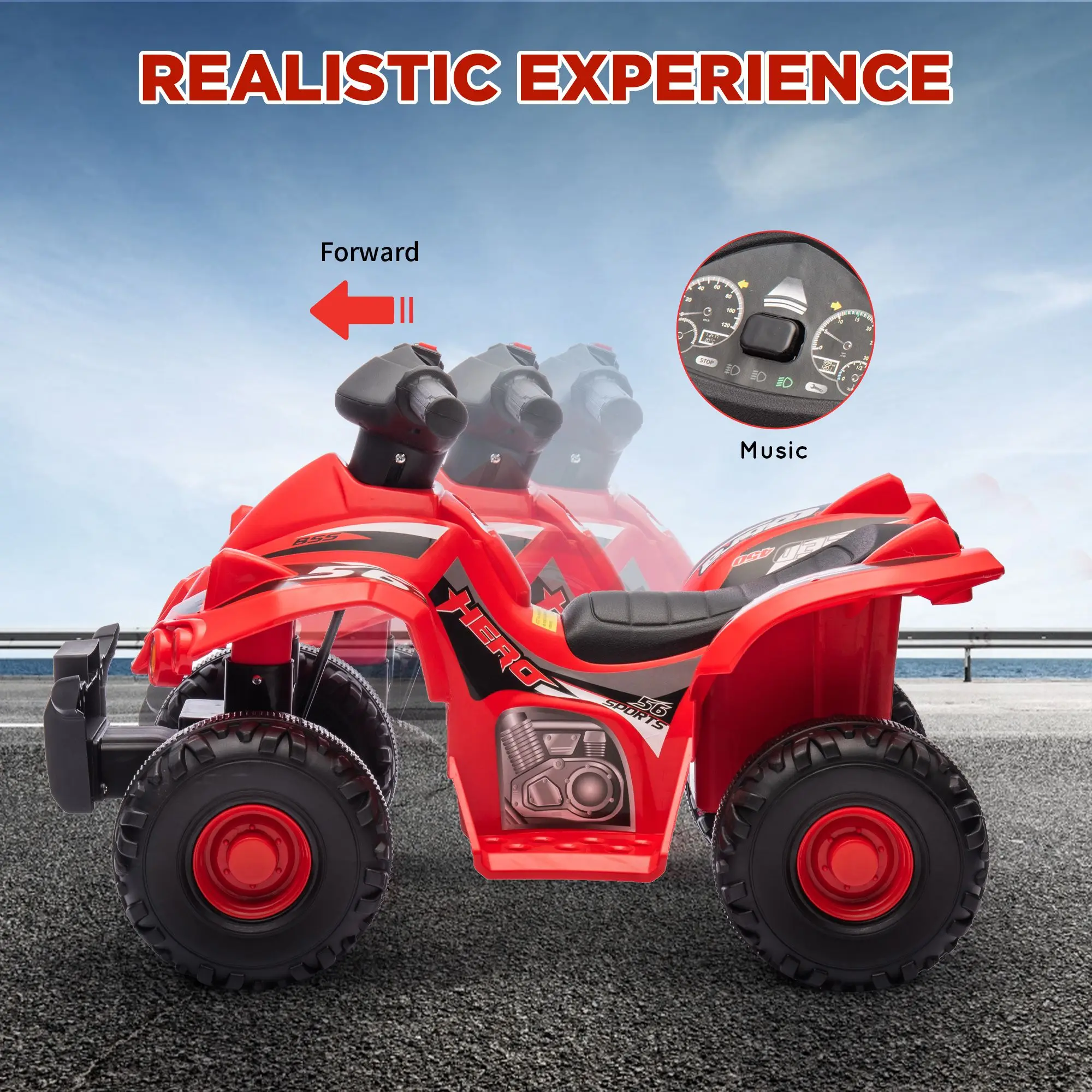 NEUES Kinder-ATV, 6V 4-Rad-Kinder-Quad-Auto, batteriebetriebenes elektrisches Spielzeug mit Musik für Jungen und Mädchen im Alter von 2–6 Jahren, Rot