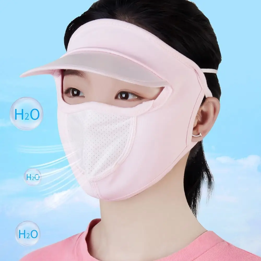 Face Veil With Brim Solid Color Eye protection Ice Silk Womne Sun Hats Face Gini Mask Summer Sunscreen Mask Driving Face Mask