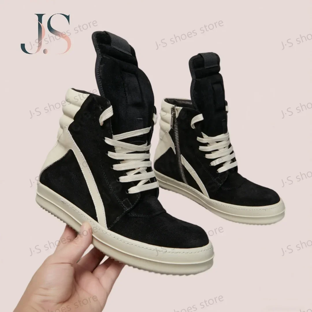 

R-o Men Sneaker Black Suede High Top Shoe Lace Up Women Casual Shoes Luxury Design Boots Zipper Cow Suede Ankle Boot Sneakers