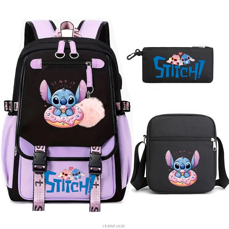 

3pcs Lilo And Stitch Backpacks With Shoulder Bags Women Men Casual Capacity Patchwork Mochilas Teens Laptop Software School Bags