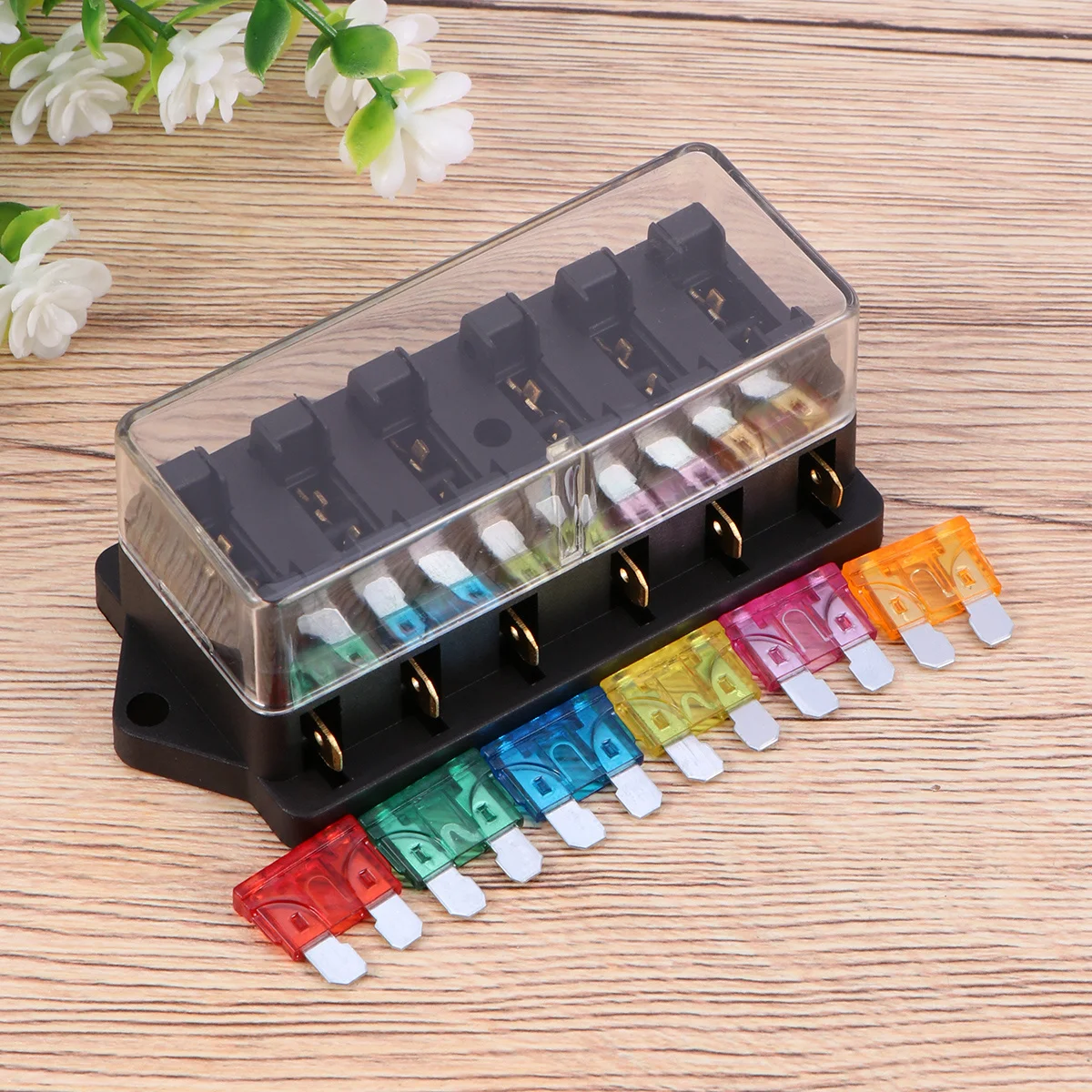 

6 Way Fuse Box Holder Electric Fuse Block For Automotive Boat Marine Car Van Snap -Proof Cover Tin-Plated Copper