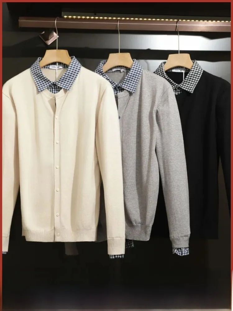 

Soft Casual Men's Knit irt Collar Commute Versatile Autumn Winter Sweater Faionable Two-Piece Design Polyester Fiber