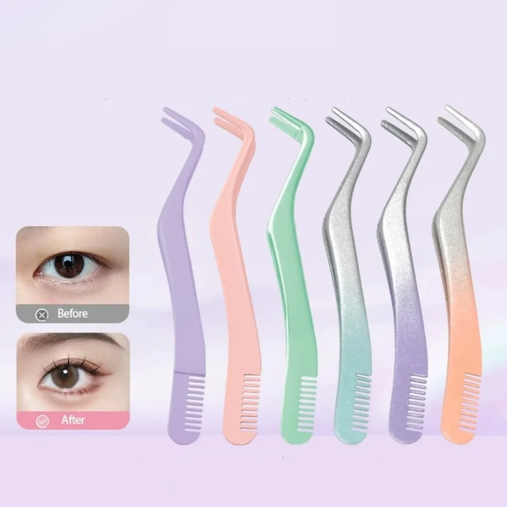 Pinzas de peine para pestañas, herramientas de pinzas de extensión de pestañas 3D de volumen profesional antiestáticas no magnéticas de acero inoxidable, 1 ud.