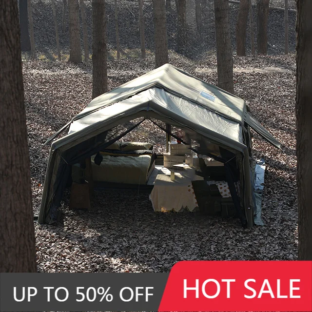 Army Green Coody 10.0 Plus Inflatable Tent With Foyer 3-6 People Wholesale Portable Family Glamping Tent