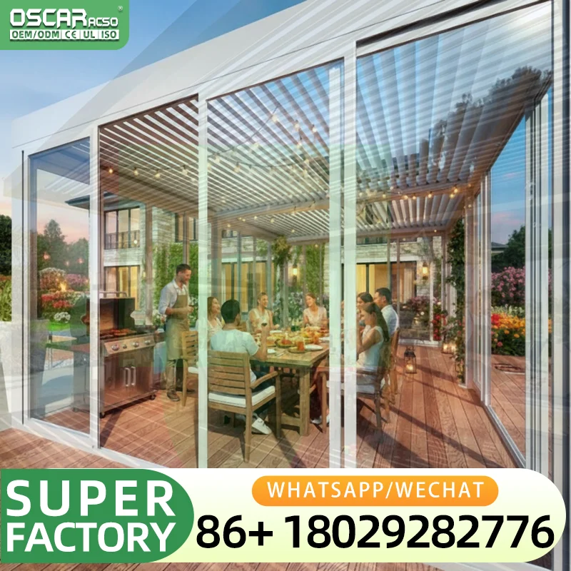 Top Quality Electric Roof Gazebo Courtyard Awning Waterproof Double Layer Motorized Aluminum Retractable Louvered Pergola for Vi