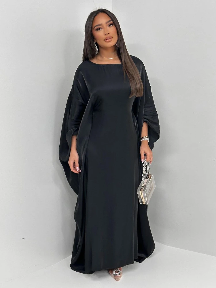 Eid Muslim Abaya for Women Silky Bat Sleeve Dress Saudi Arabic Party Dress Ramadan Maxi Vestidos Morocco Kaftan Long Robe 2024