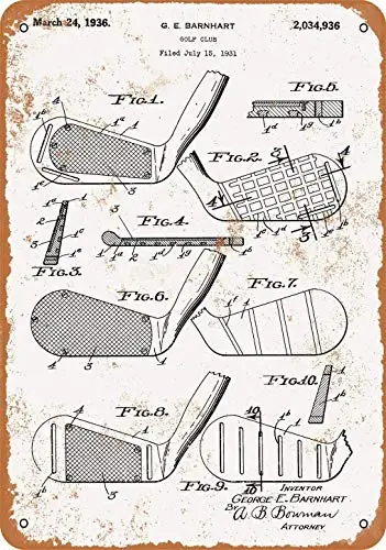 

Metal Tin Sign 1936 Golf Irons Clubs Patent Pub Outdoor Bar Retro Poster Home Kitchen Restaurant Wall Decor Signs 12x8inch