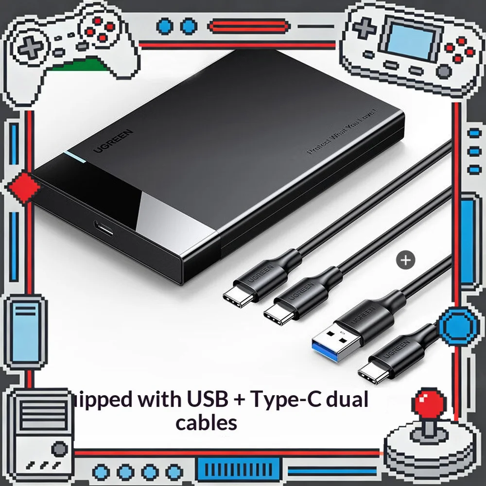 UGREEN US221 60735 6Gbps 2.5 Inch SATA Hard Drive Enclosure with USB A USB C 2 in 1 Cable for HDD SSD