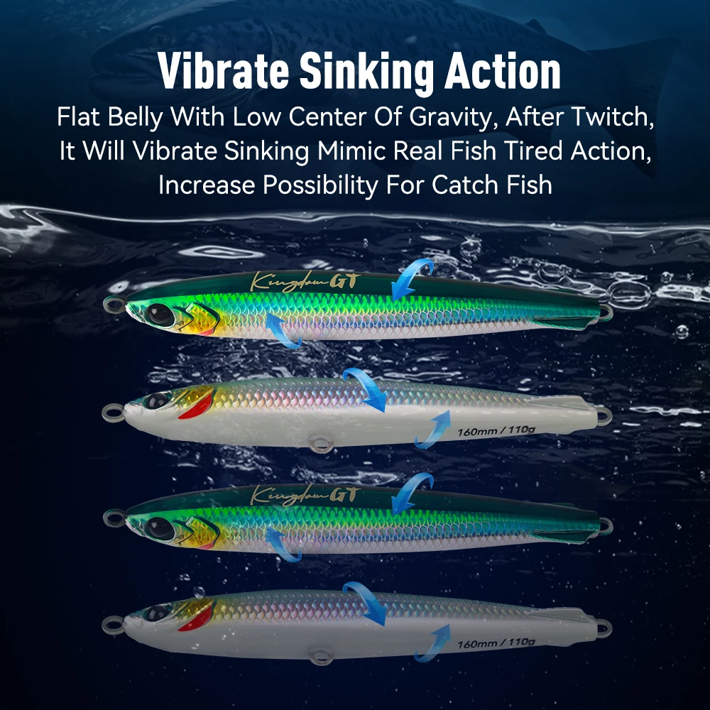 المملكة المياه المالحة الصيد إغراء غرق قلم رصاص الطعوم 135/160 مللي متر 62/90/110 جرام سمك السلمون المرقط باس إغراء خطاف ثلاثي طويل الصب Pecsa معالجة