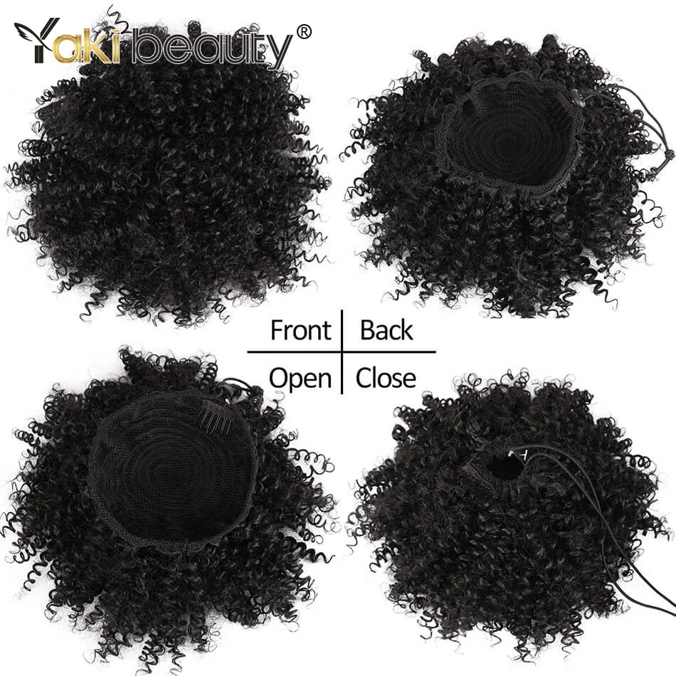 Synthetische Afro Puff Curly Chignon 12 Zoll kurze verworrene lockige Kordelzug Pferdeschwanz Haarverlängerung Haarteile für Frauen – Detail 4