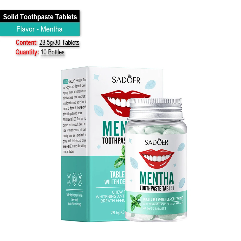 ยาสีฟันแบบเม็ดเคี้ยว 10 ขวด ขายส่ง สำหรับสุขอนามัยช่องปาก ทำความสะอาดฟัน ฟันขาว ลมหายใจหอมสดชื่น รสผลไม้