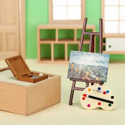 1:12 Miniature per casa delle bambole cavalletto in miniatura in legno Mini artista penna per pittura tavolo da disegno modello Set bambole decorazione per casa delle bambole fai da te