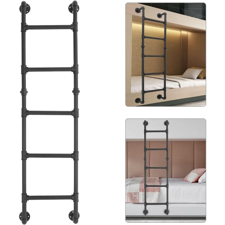 سلم سرير بطابقين مثبت على الحائط والأرضيات لآبار نافذة الطابق السفلي والانتقالي، سلم معدني متين مثالي لعلبة RV
