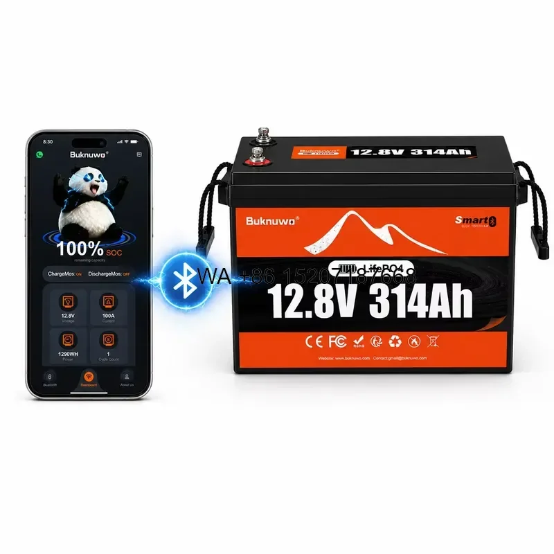 Wmwmnu US Stock for Buknuwo 12.8V 314Ah Bluetooth LiFePO4 Battery 4019Wh 200A BMS for Solar Systems RV Power Home Backup
