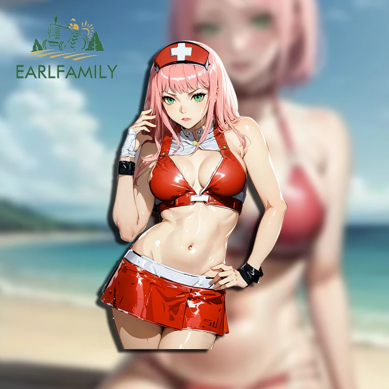 EARLFAMILY 13cm X 7.9cm For Zero Two 02 Sexy Nurse Car Stickers Cartoon Personality Decals Car Accessories Scratch-Proof Decor