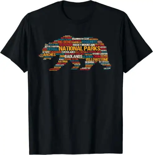 

National Parks USA List Word Cloud Bear Camping & Hiking T-Shirt Black