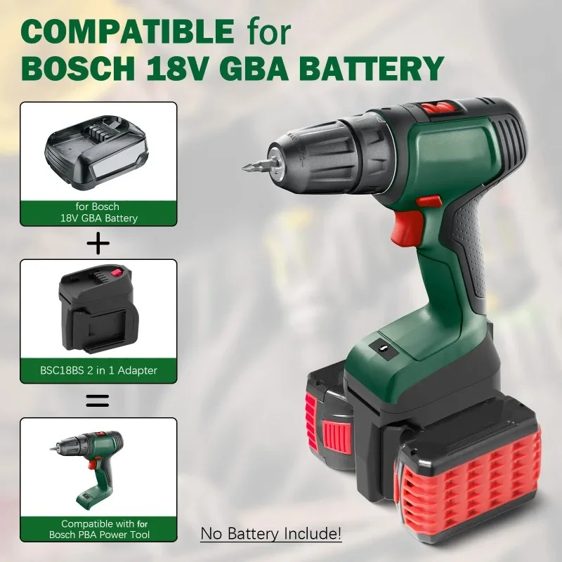 2-in-1 Adapter Designed for Bosch 2-pack 18V GBA Lithium-ion Battery BOSB18C Work with For Bosch PBA Series Cordless Power Tools