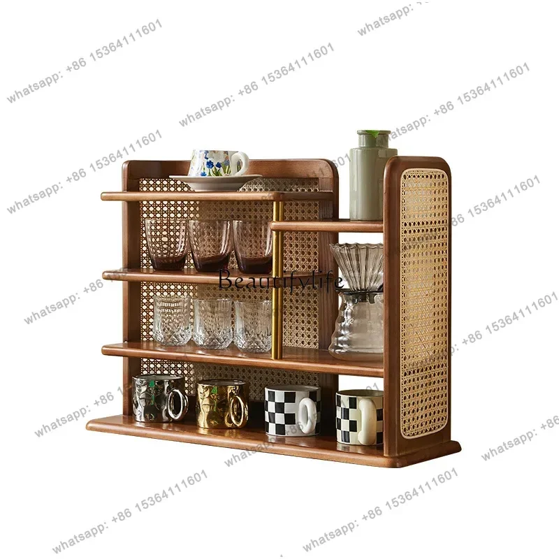 x4 Retro rattan tea table rack desktop height increase Kung Fu teacup storage display rack