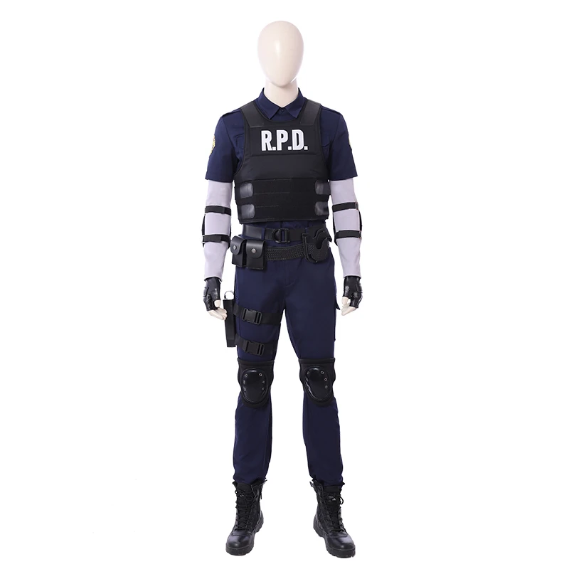 Game Leon Cosplay Costumes Adult Men Uniform Full Set Vest Top Pants Gloves Belt Accessories Halloween Carnival Roleplay Clohtes