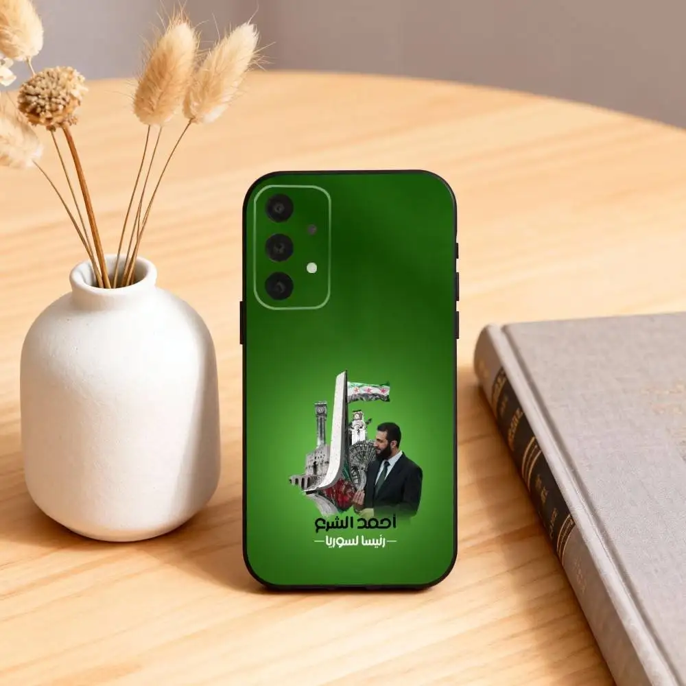 أحمد الشارا سوريا العلم جراب هاتف لسامسونج S25,24,23,22,30,21,10,9,Ultra,Plus,Lite,FE,4,5G حافظة سوداء ناعمة