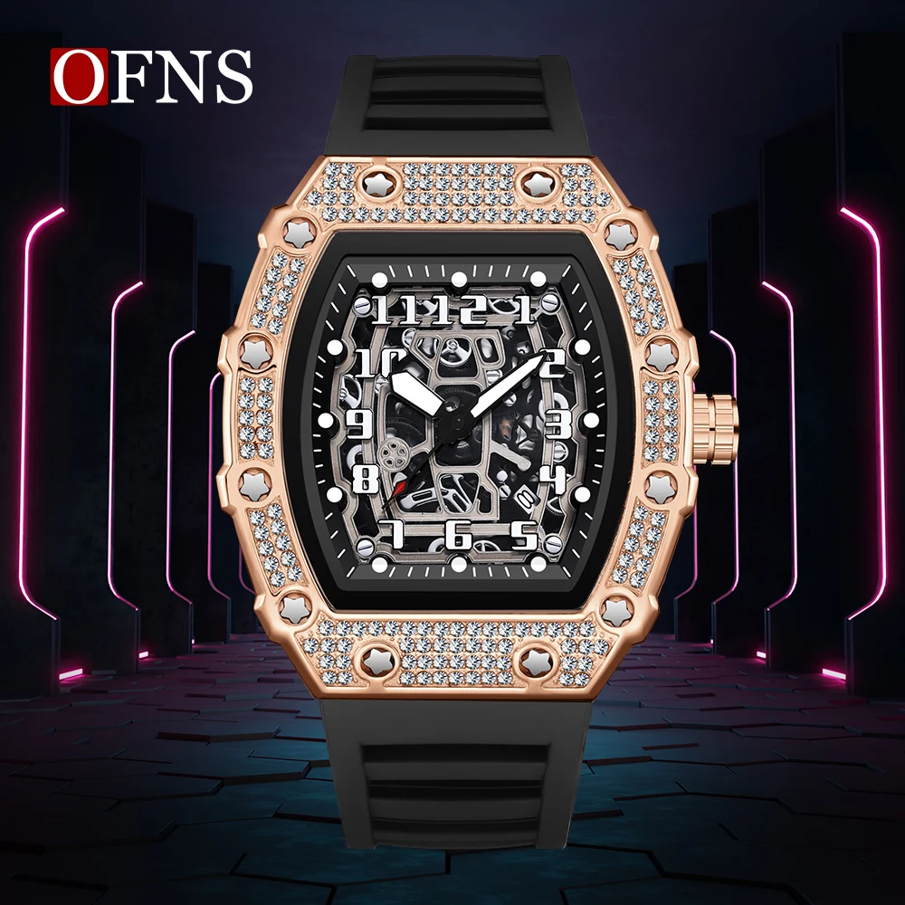 OFNS 7106 Men's Watch Wine Bucket Type Multi functional Waterproof Night Light Calendar Men's and Women's Universal Quartz Watch