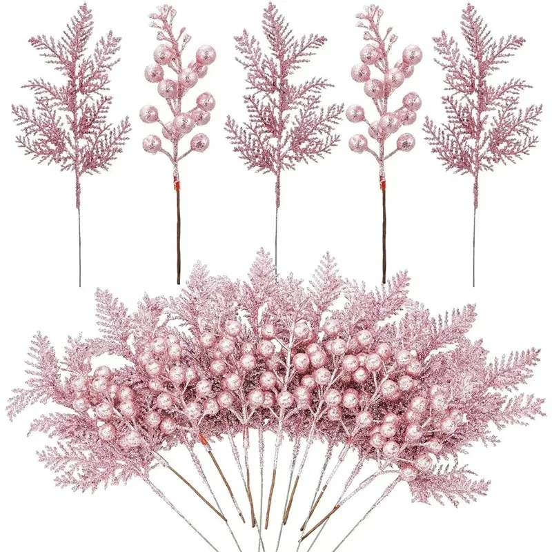5 uds decoración navideña bayas con purpurina ramo de flores de espuma Artificial adornos de árbol de Navidad para decoración navideña del hogar de Año Nuevo