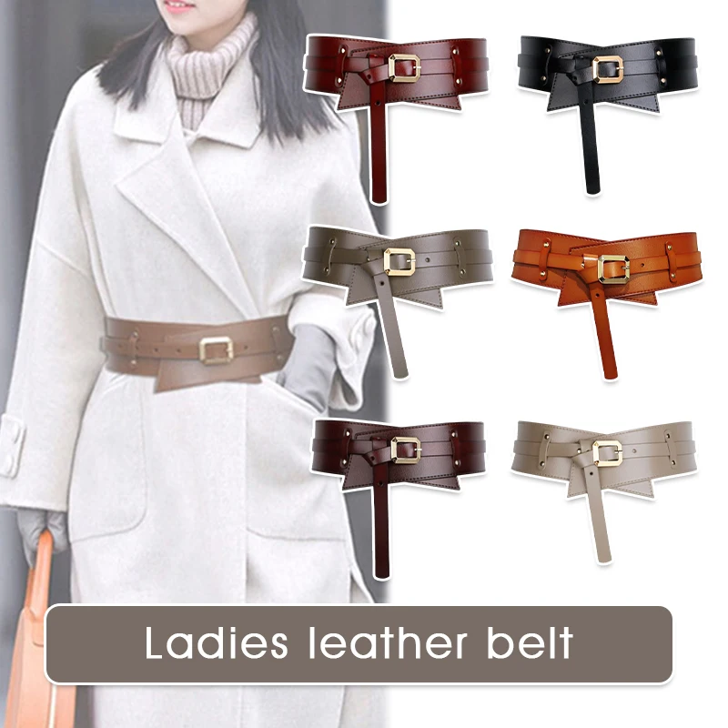 Fashion Women Leather Belts Soft Cowhide Dress Windbreaker Suit Coat  Decor Waistbands Lady Medieval Cosplay Costume Wide Belts