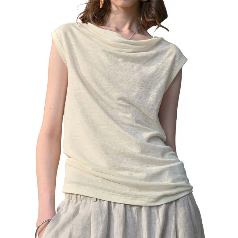

CGS-Womens Drape Neck Tank Tops Sleeveless Ruched Dressy Casual Summer Shirt Blouses