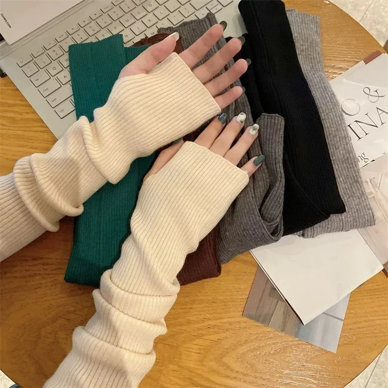 Calentador de brazo tejido para mujer, guantes sin dedos largos lisos Punk Y2K para invierno y niñas, guantes informales suaves y cómodos para hombre, accesorio de moda